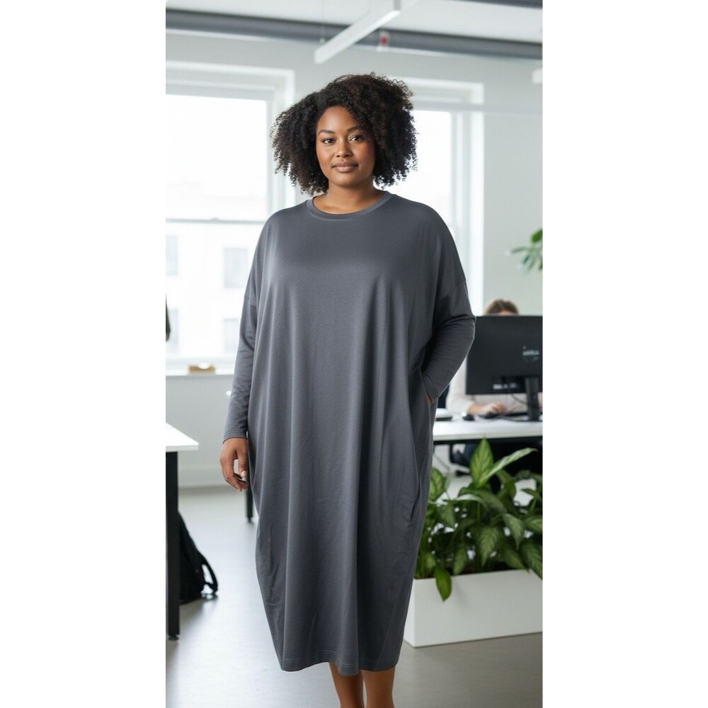 Eileen Fisher NEW women's jersey shift dress grey 100% organic cotton XL $238